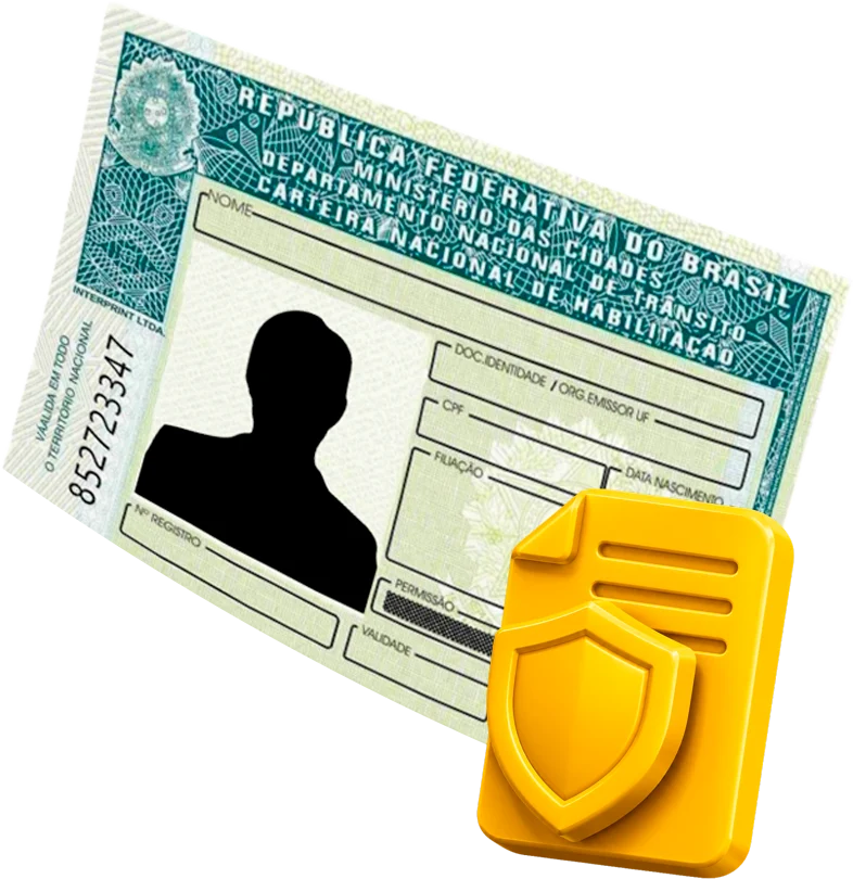 CNH com documento e escudo: defesa da CNH